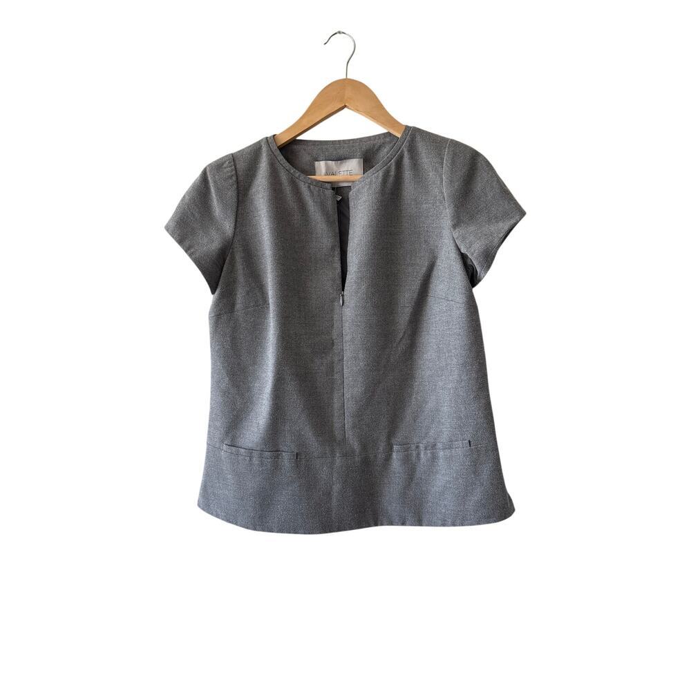 Valette Gray Wool Blend Zip Front Shell Top Minimalist Size M